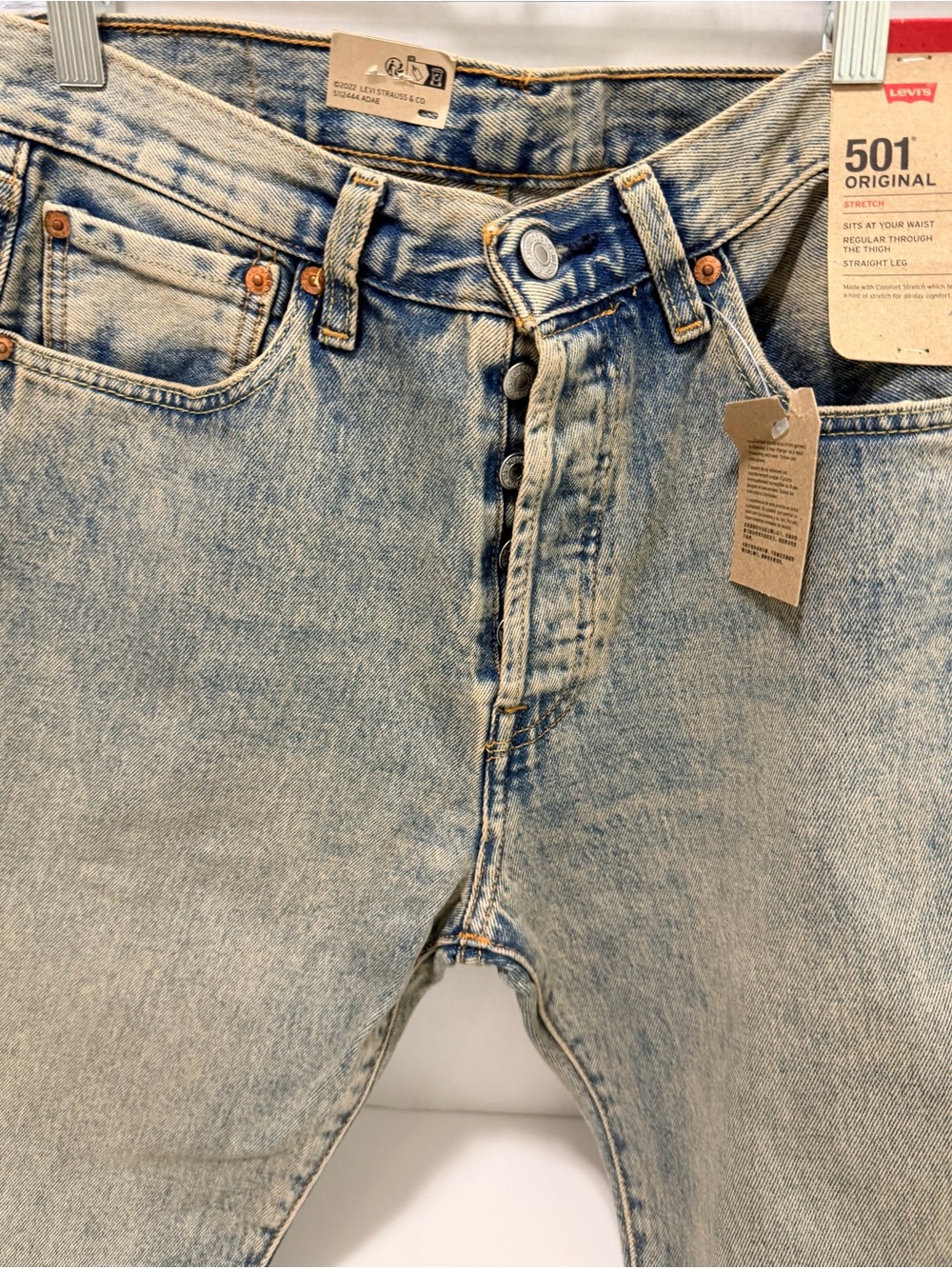 Levi’s 501 Original Men’s Jeans 32x30 Light Wash Stretch Straight Leg NWT - Picture 10 of 15